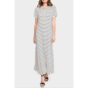 NEW GIBSONLOOK henley detail knit maxi dress in ivory black stripe
